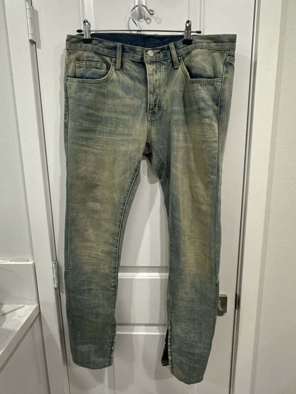 mnml Vintage Wash Stacked Skinny Denim Jeans with Ankle Zippers